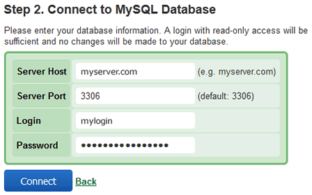 connect to mysql database to proceed