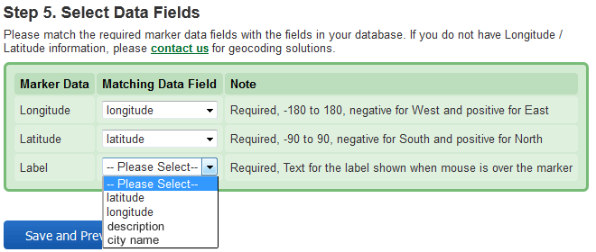 select data fields to import from your database